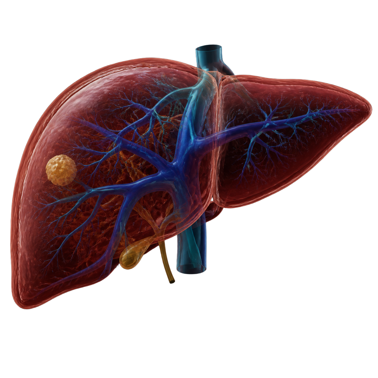 Patient-specific 3D reconstruction of a liver with portal and hepatic venous anatomy and a lesion